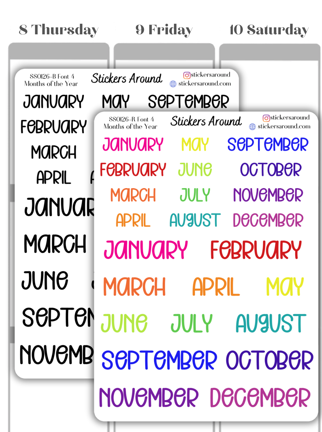 Months and Days of the Week Script Planner Sticker - Font 4