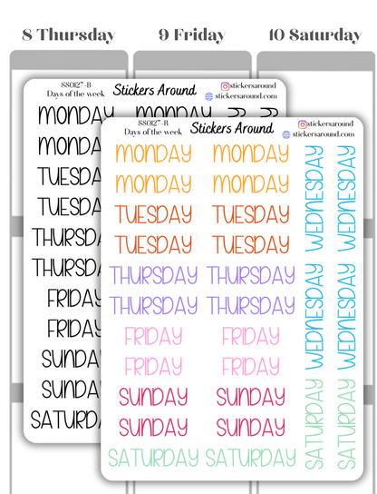 Months and Days of the Week Script Planner Sticker - Font 5