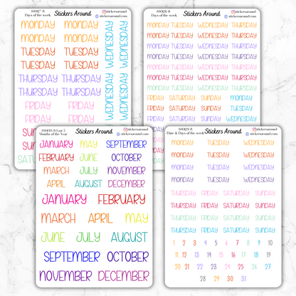 Months and Days of the Week Script Planner Sticker - Font 5