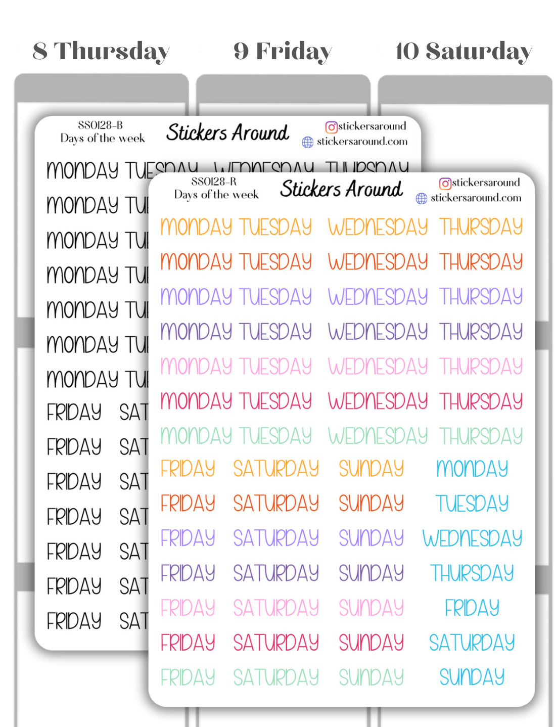 Months and Days of the Week Script Planner Sticker - Font 5