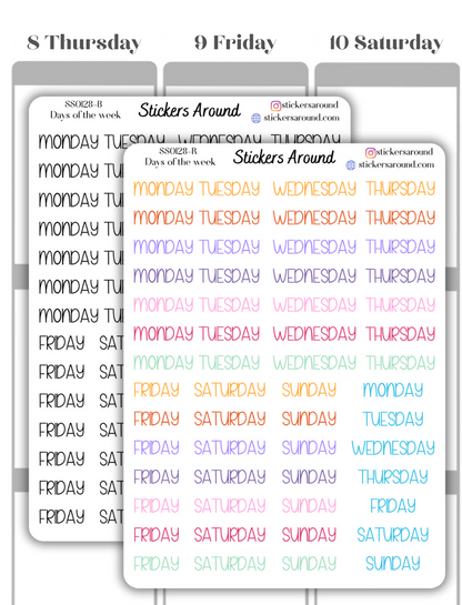 Months and Days of the Week Script Planner Sticker - Font 5