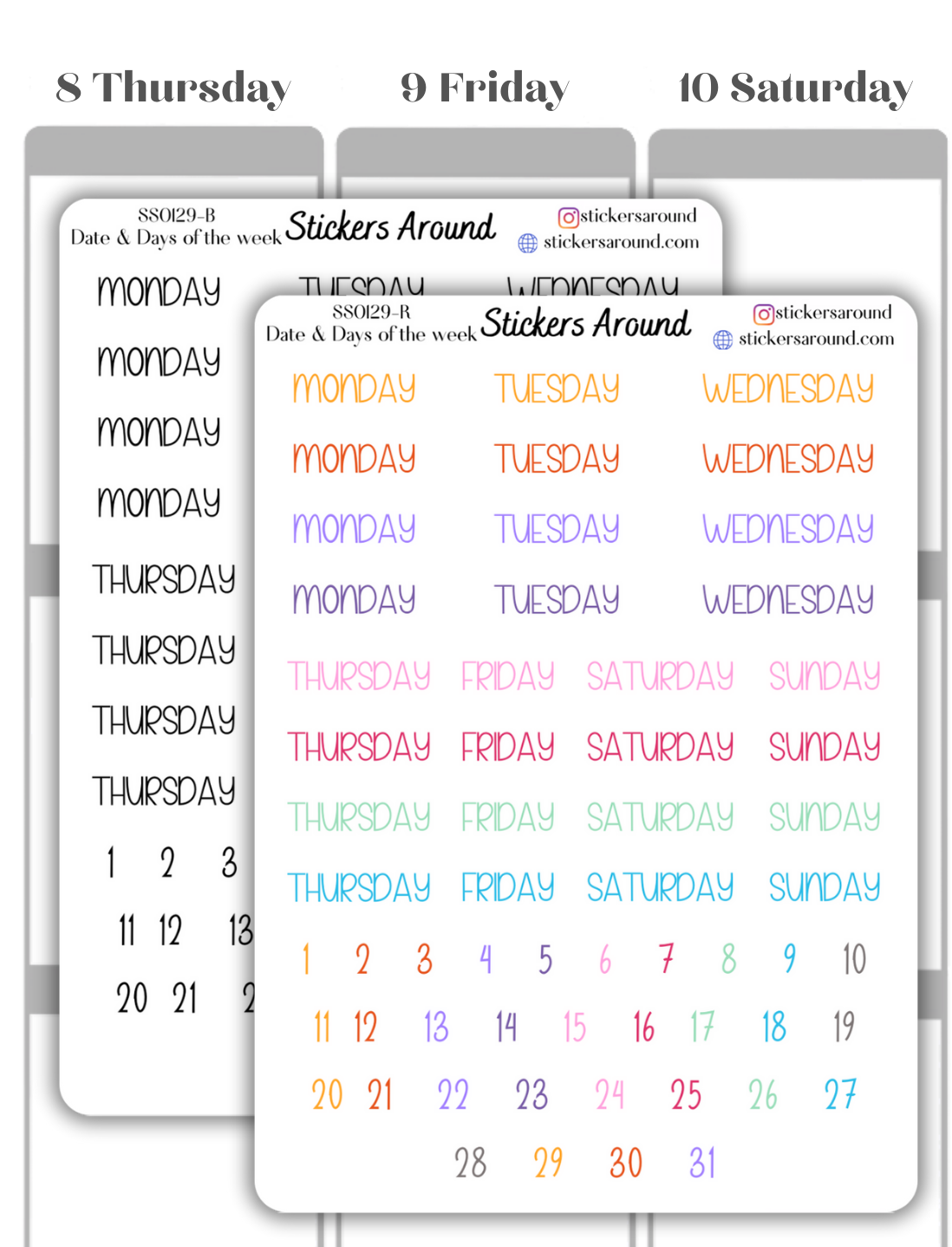 Months and Days of the Week Script Planner Sticker - Font 5