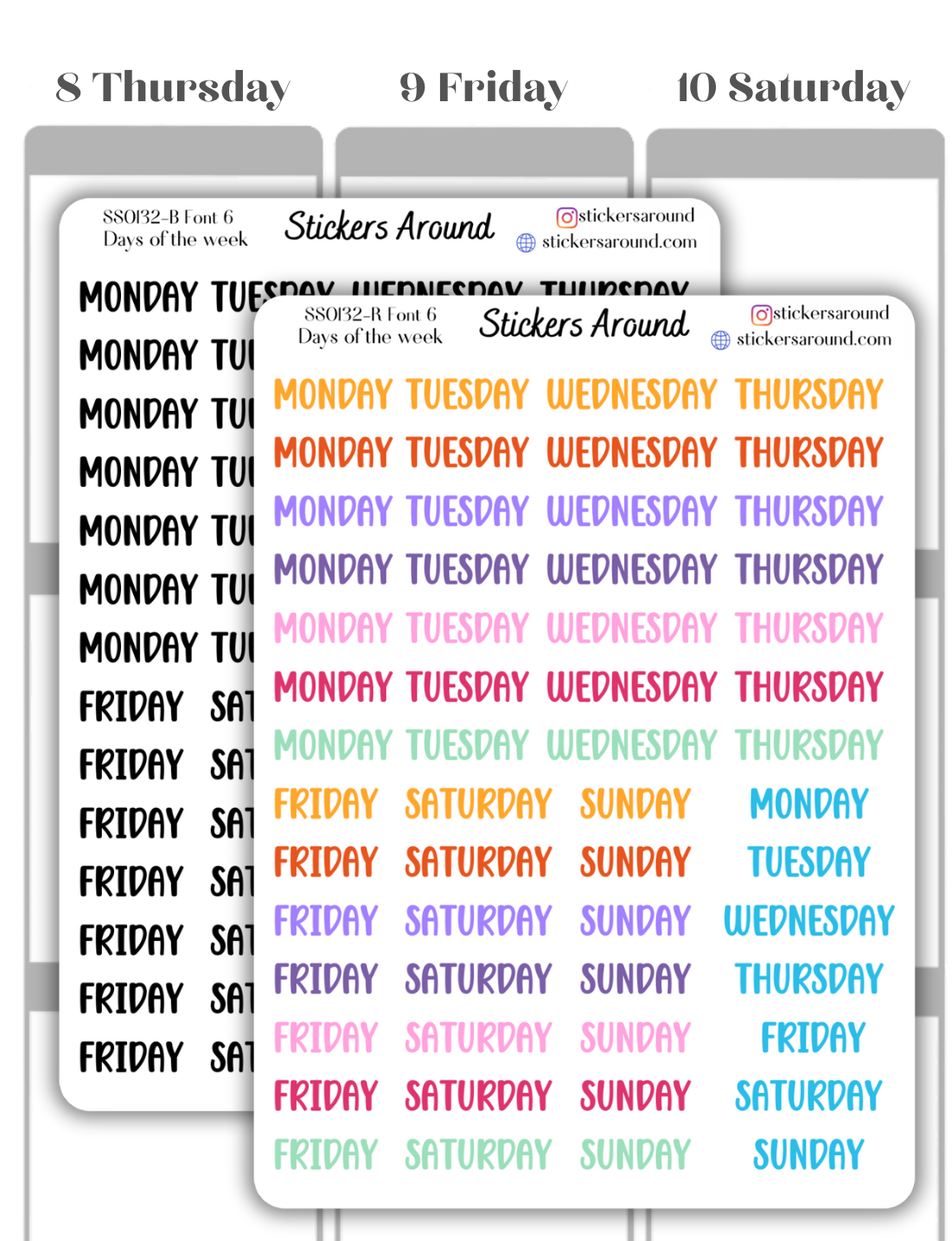 Months and Days of the Week Script Planner Sticker - Font 6