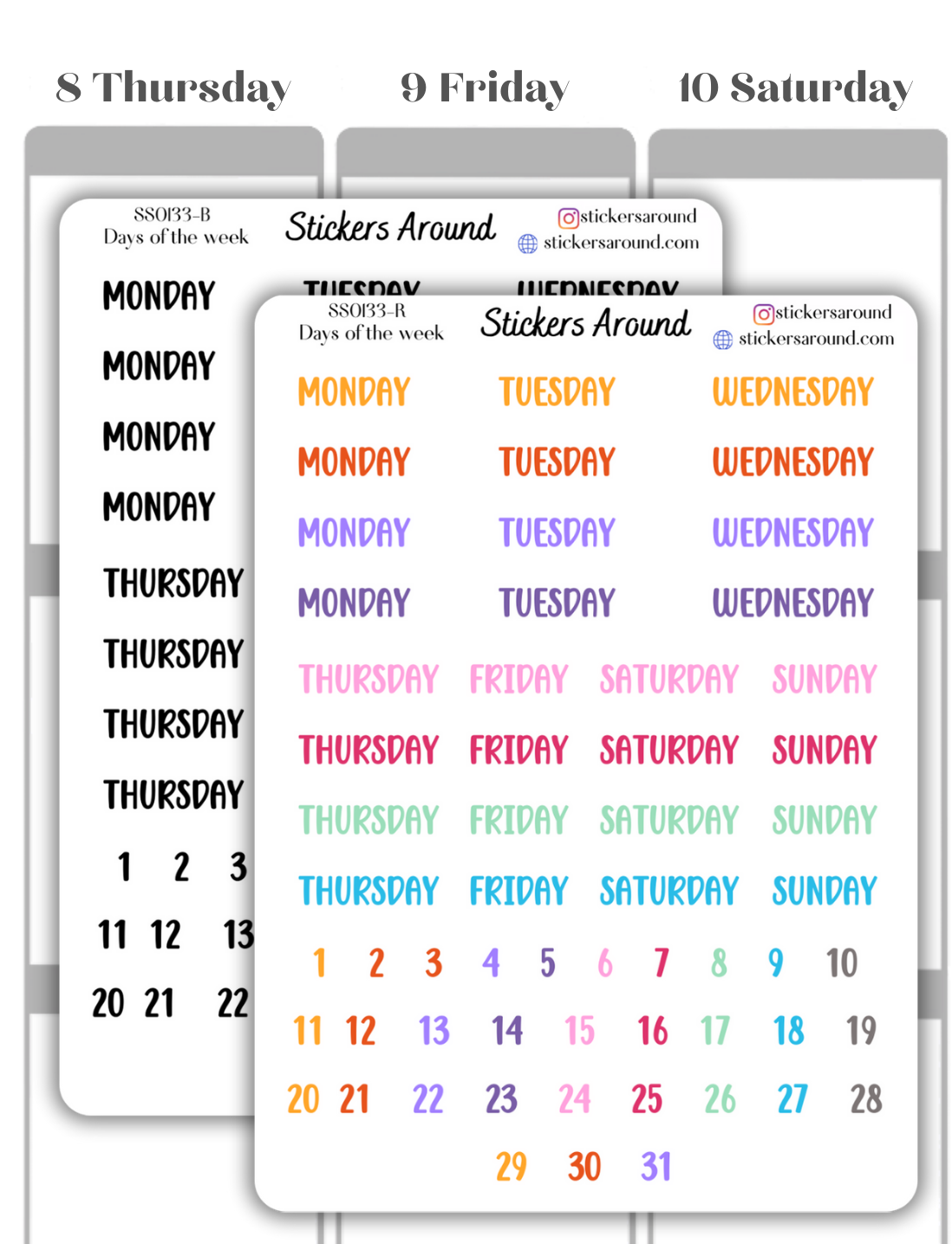 Months and Days of the Week Script Planner Sticker - Font 6