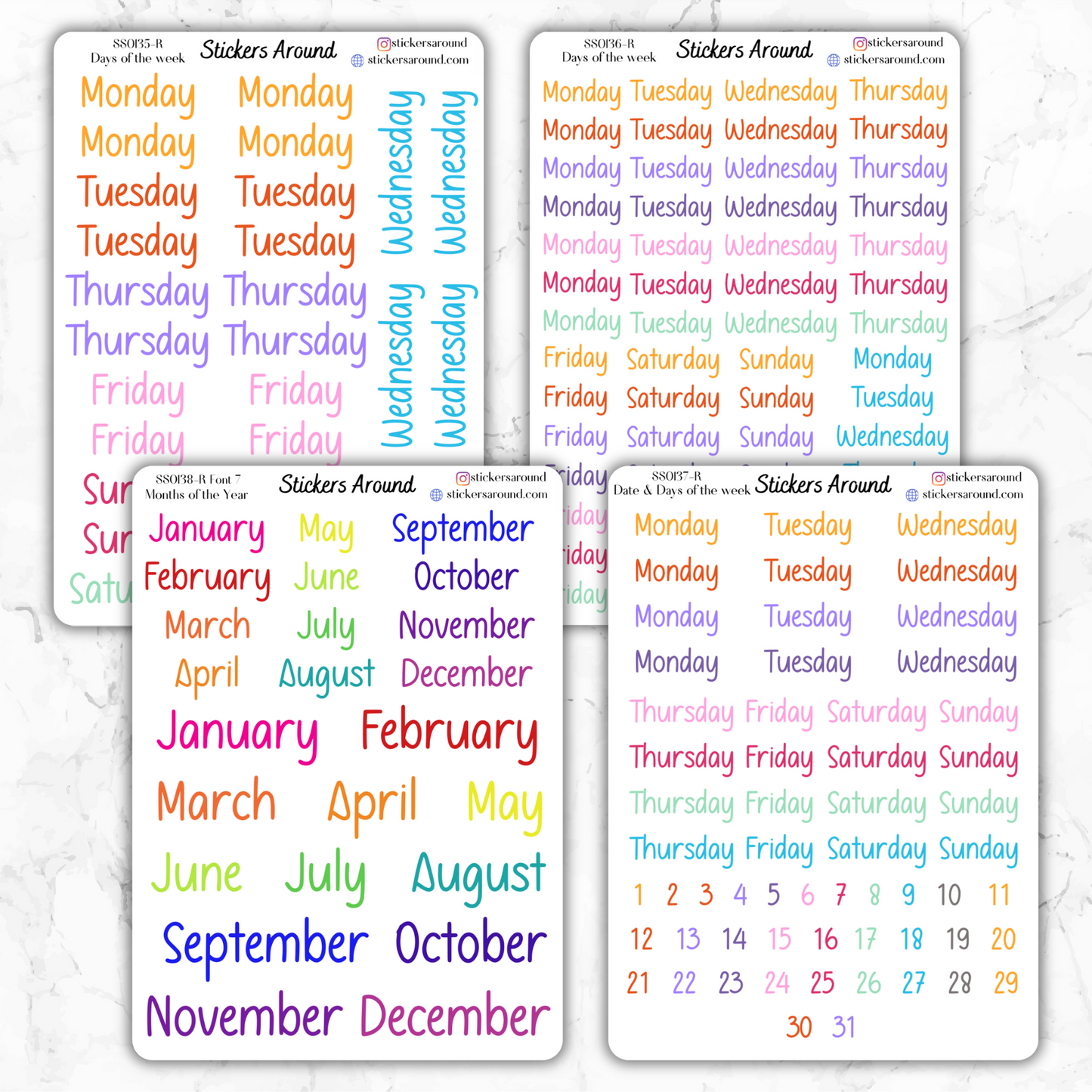 Months and Days of the Week Script Planner Sticker - Font 7