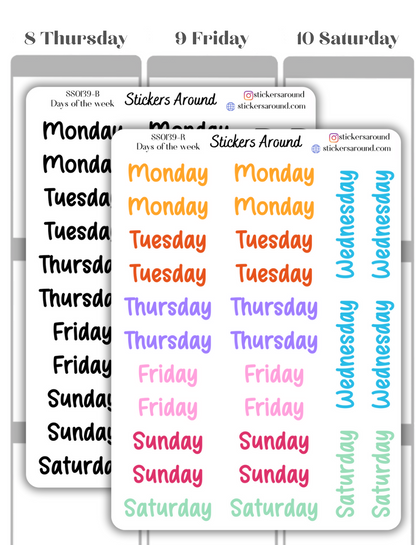 Months and Days of the Week Script Planner Sticker - Font 8