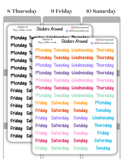 Months and Days of the Week Script Planner Sticker - Font 8