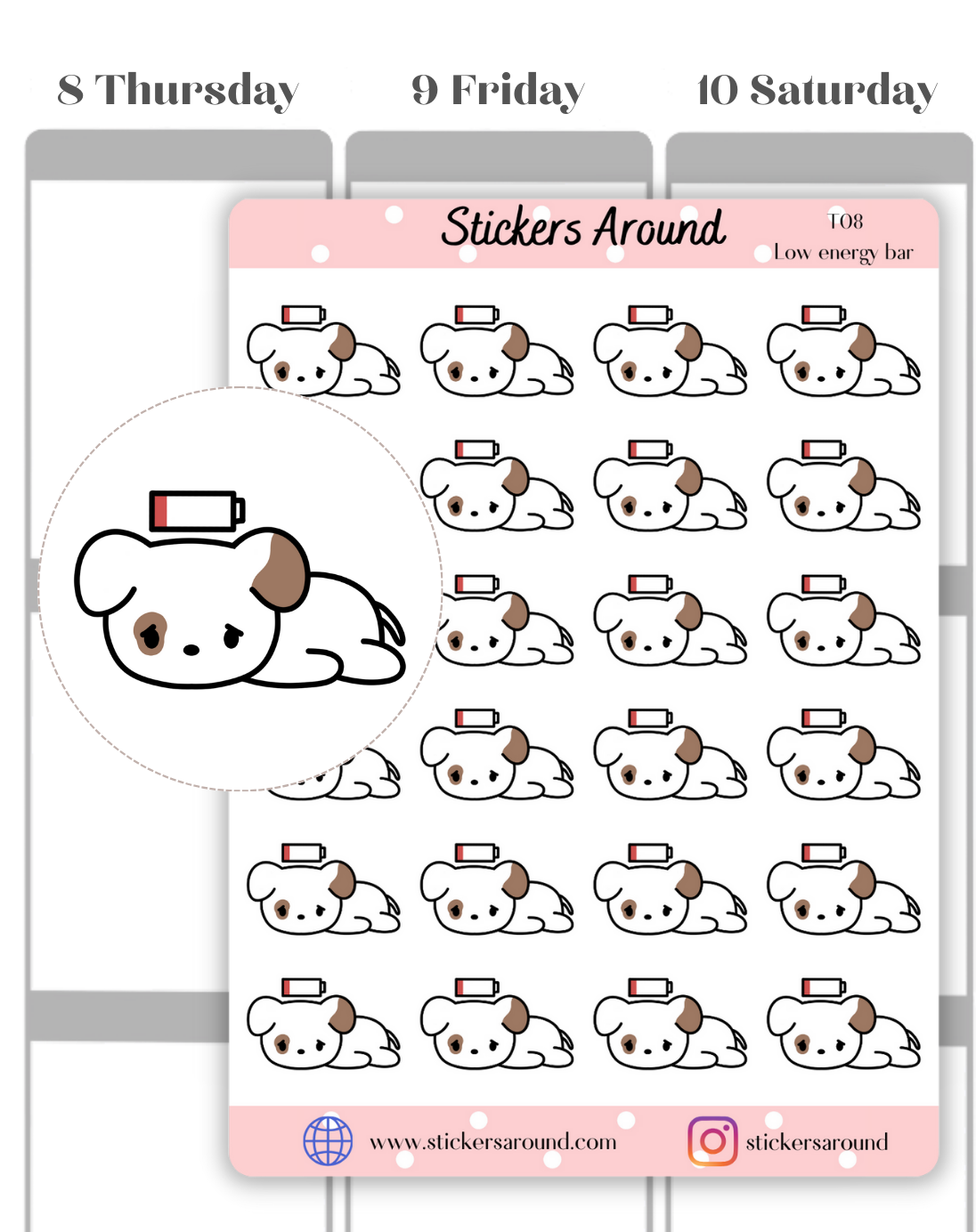 Toby Low Battery Energy Planner Stickers